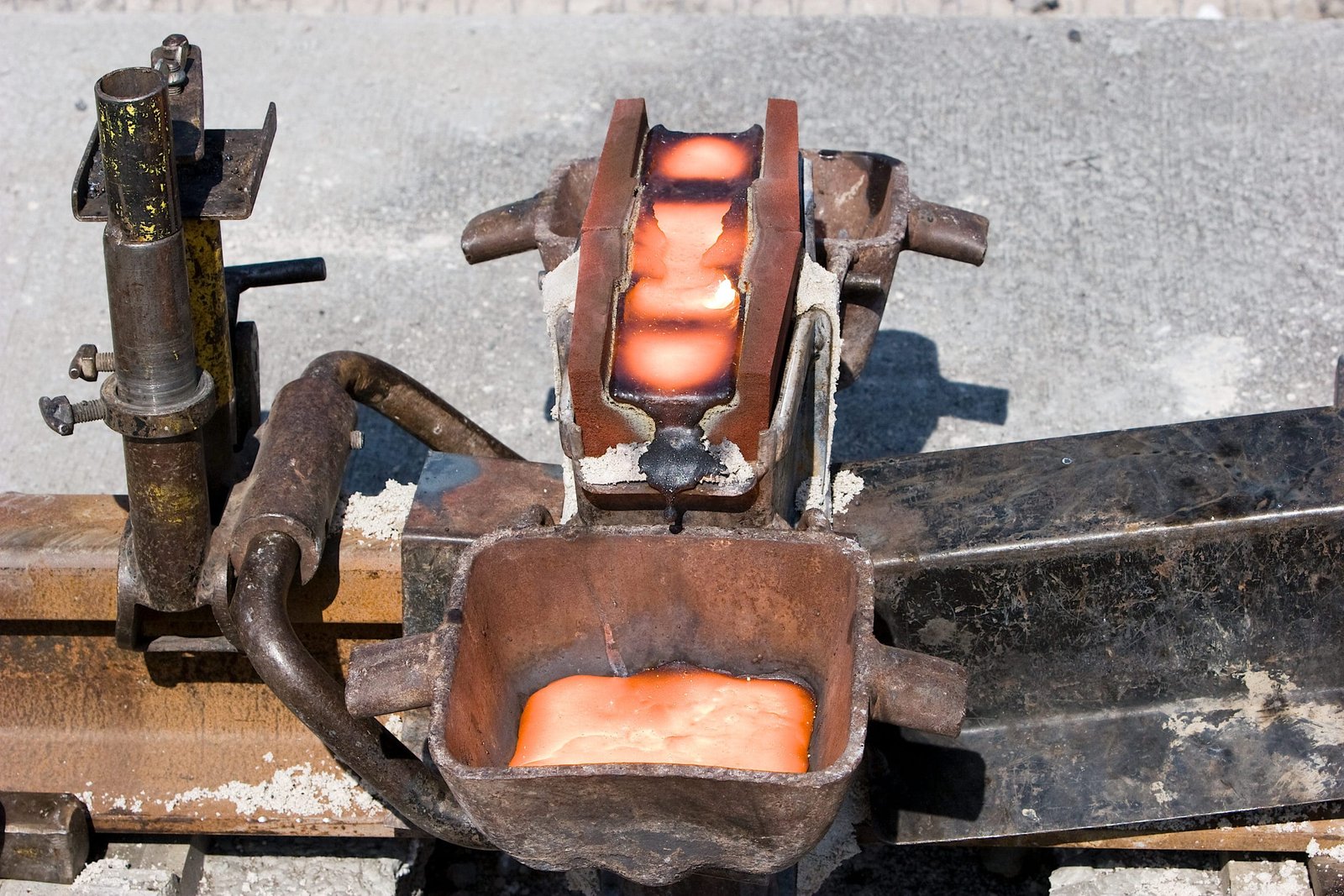 Thermite welding on a railway track in Dublin, Ireland