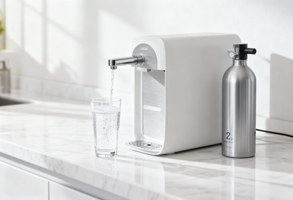 Order a GROHE Blue CO2 alternative online from Adams Gas. Rent-free CO2 cylinders for use with compatible sparkling water tap systems, with clear delivery options at checkout.